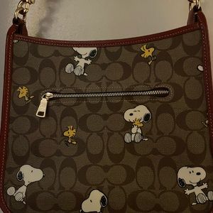 Coach X Peanuts Dempsey File Bag In Signature Canvas With Snoopy Woodstock Print